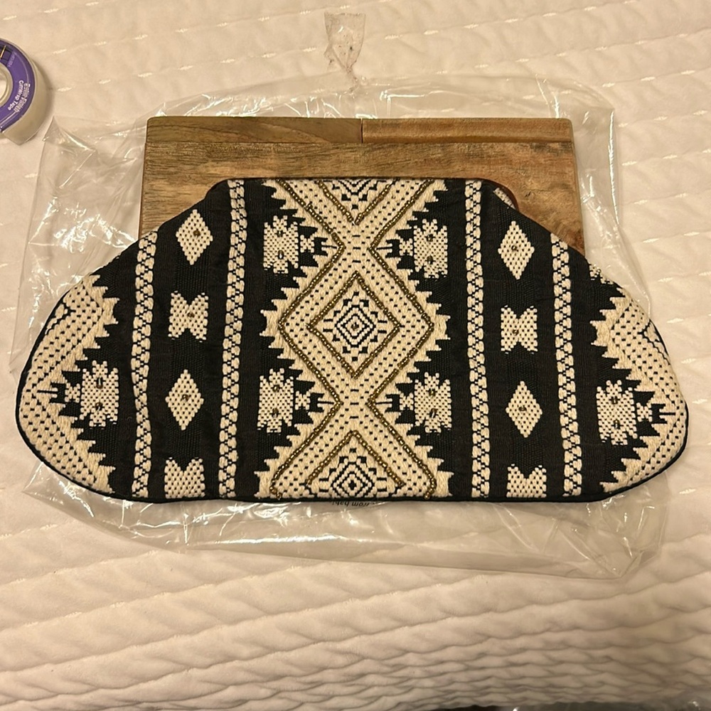 Black and Cream Print Clutch